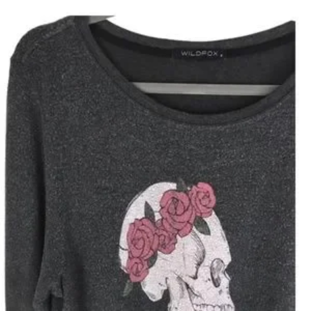 Wildfox Skull with Roses Sweatshirt, Grey - Picture 4 of 4